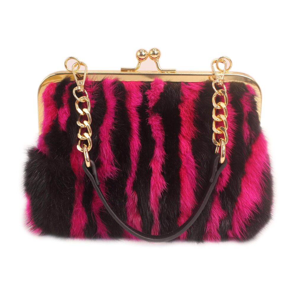 6776 Elegant Chic Two-Strap Multicolored Mink Fur Handbag with Chain